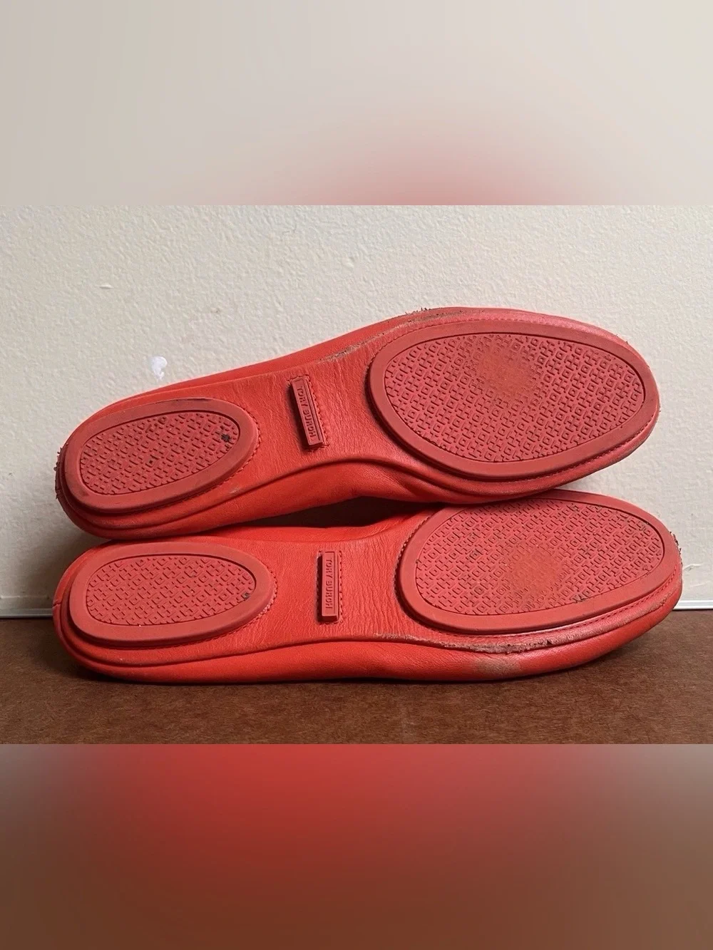 Tory Burch Minnie Travel Ballet Flats with Logo Women’s Size 8M Poppy/Orange Red
